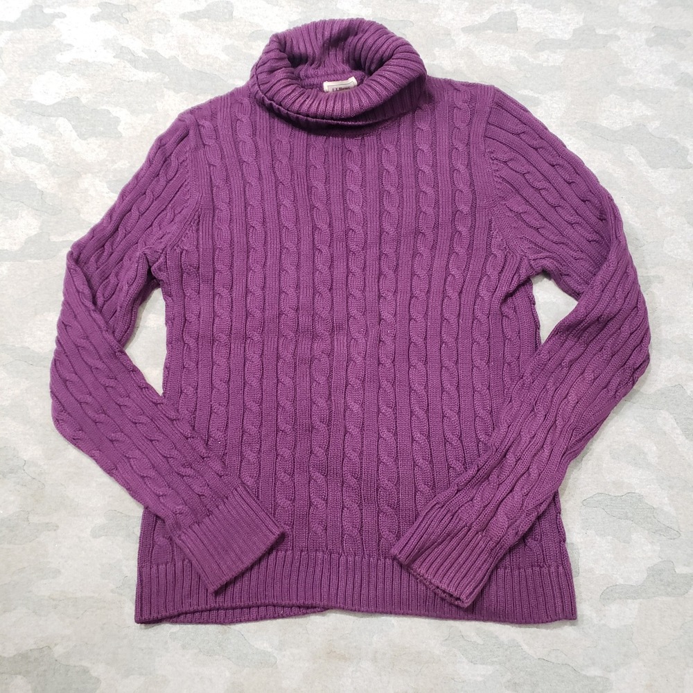 L.L. Bean Sweater Womens Medium Purple Cable Knit Turtleneck Pullover Outdoors